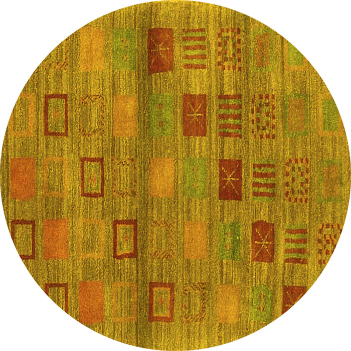 Round Machine Washable Abstract Yellow Contemporary Rug, wshcon3009yw