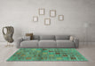 Machine Washable Abstract Turquoise Contemporary Area Rugs in a Living Room,, wshcon3009turq