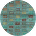 Round Machine Washable Abstract Light Blue Contemporary Rug, wshcon3009lblu