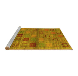 Sideview of Machine Washable Abstract Yellow Contemporary Rug, wshcon3009yw