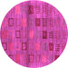 Round Machine Washable Abstract Pink Contemporary Rug, wshcon3009pnk