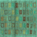 Square Machine Washable Abstract Turquoise Contemporary Area Rugs, wshcon3009turq