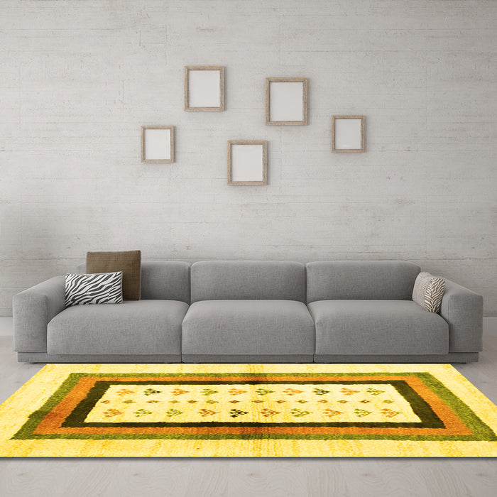 Machine Washable CON3011X Yellow CON3011X Rug in a Living Room, wshcon3011yw