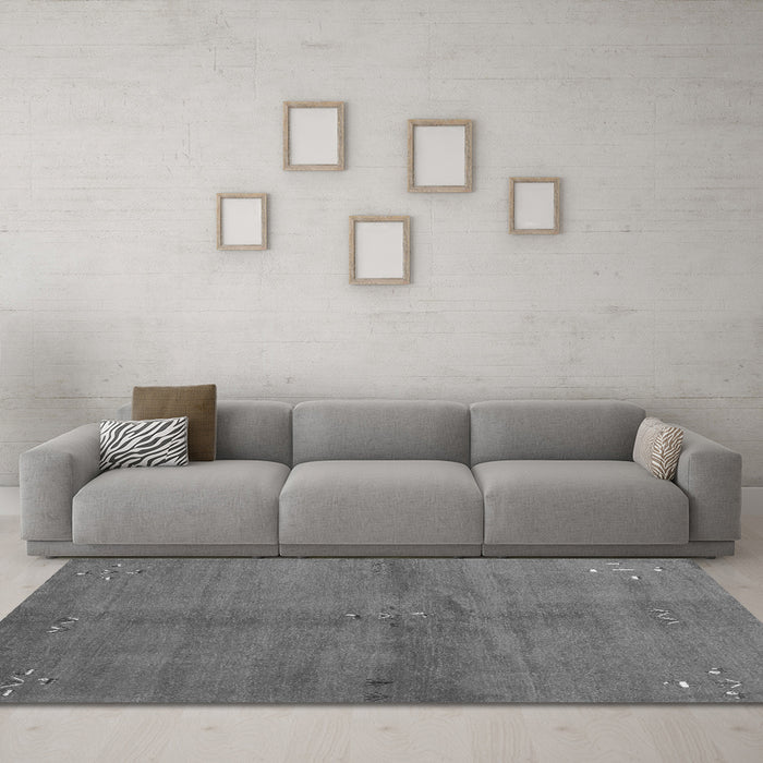 Machine Washable Abstract Gray Contemporary Rug in a Living Room,, wshcon3012gry