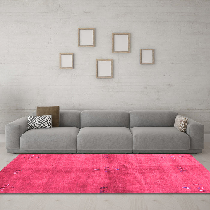 Machine Washable Abstract Pink Contemporary Rug in a Living Room, wshcon3012pnk