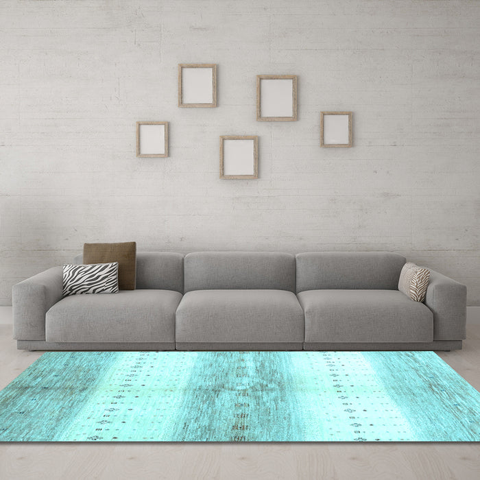 Machine Washable Abstract Light Blue Contemporary Rug in a Living Room, wshcon3013lblu