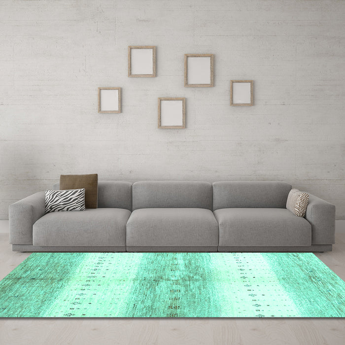 Machine Washable Abstract Turquoise Contemporary Area Rugs in a Living Room,, wshcon3013turq