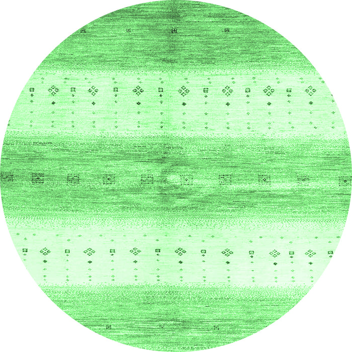 Round Machine Washable Abstract Emerald Green Contemporary Area Rugs, wshcon3013emgrn