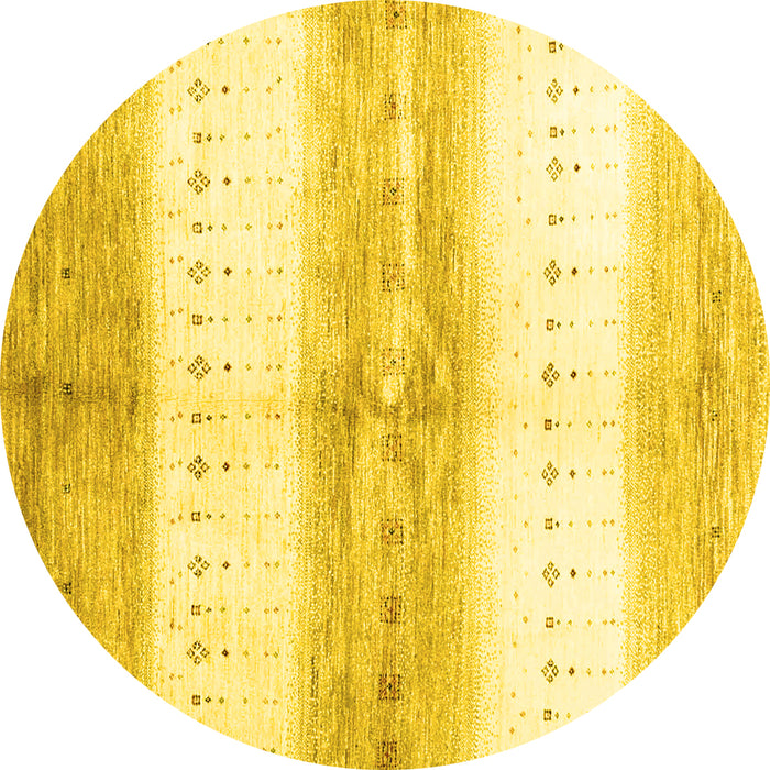 Round Machine Washable Abstract Yellow Contemporary Rug, wshcon3013yw