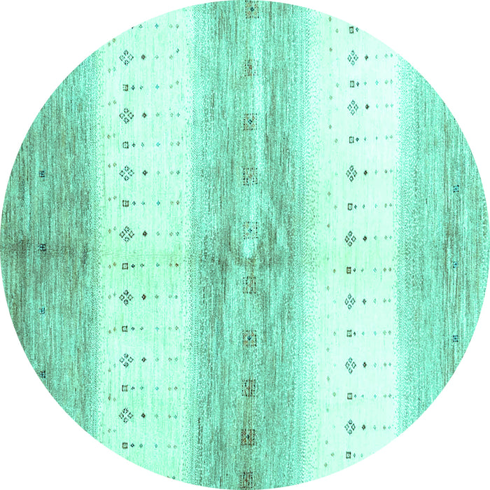 Round Machine Washable Abstract Turquoise Contemporary Area Rugs, wshcon3013turq