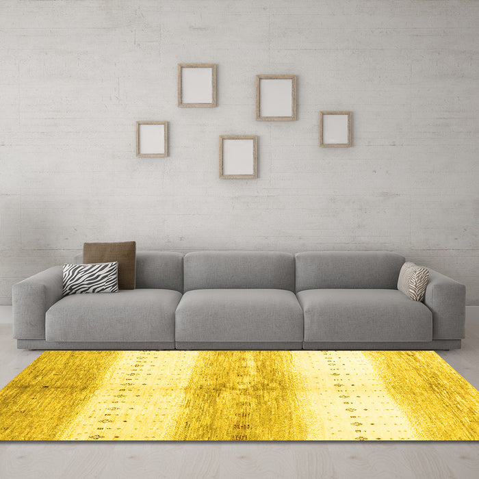 Machine Washable Abstract Yellow Contemporary Rug in a Living Room, wshcon3013yw