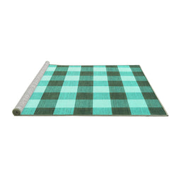 Sideview of Machine Washable Checkered Turquoise Modern Area Rugs, wshcon3014turq