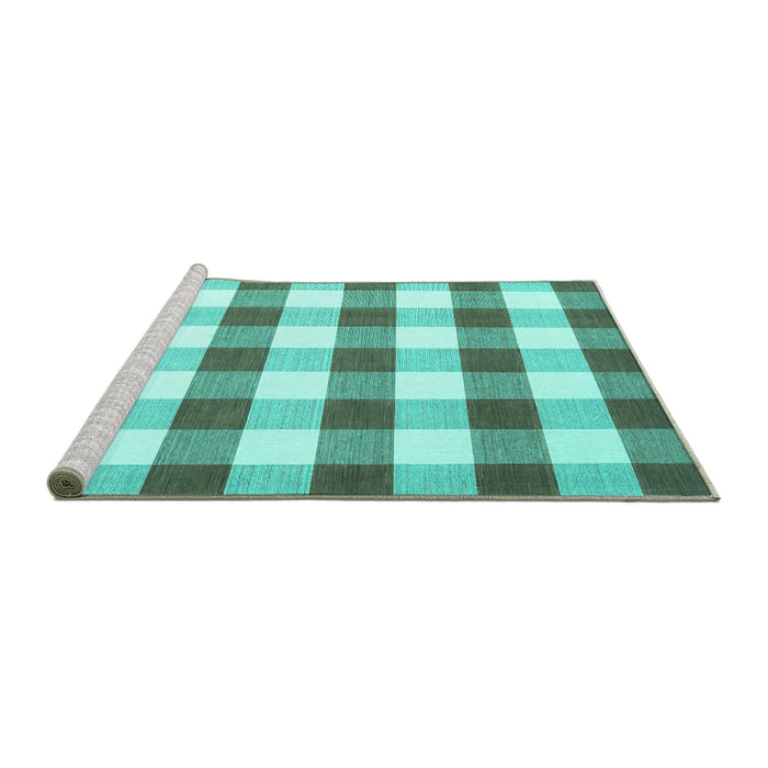 Sideview of Machine Washable Checkered Turquoise Modern Area Rugs, wshcon3014turq