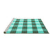 Sideview of Machine Washable Checkered Turquoise Modern Area Rugs, wshcon3014turq