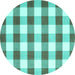 Round Machine Washable Checkered Turquoise Modern Area Rugs, wshcon3014turq