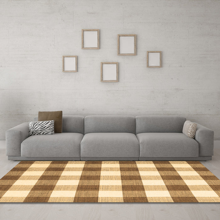 Machine Washable Checkered Brown Modern Rug in a Living Room,, wshcon3014brn