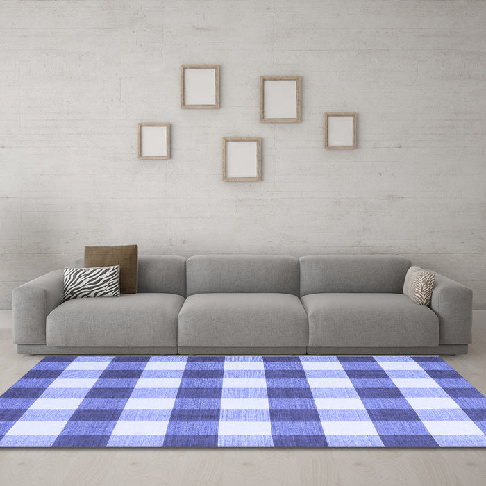 Machine Washable Checkered Blue Modern Rug in a Living Room, wshcon3014blu