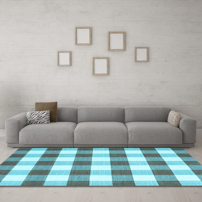 Machine Washable Checkered Light Blue Modern Rug in a Living Room, wshcon3014lblu