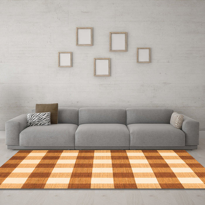 Machine Washable Checkered Orange Modern Area Rugs in a Living Room, wshcon3014org