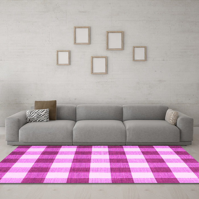 Machine Washable Checkered Pink Modern Rug in a Living Room, wshcon3014pnk
