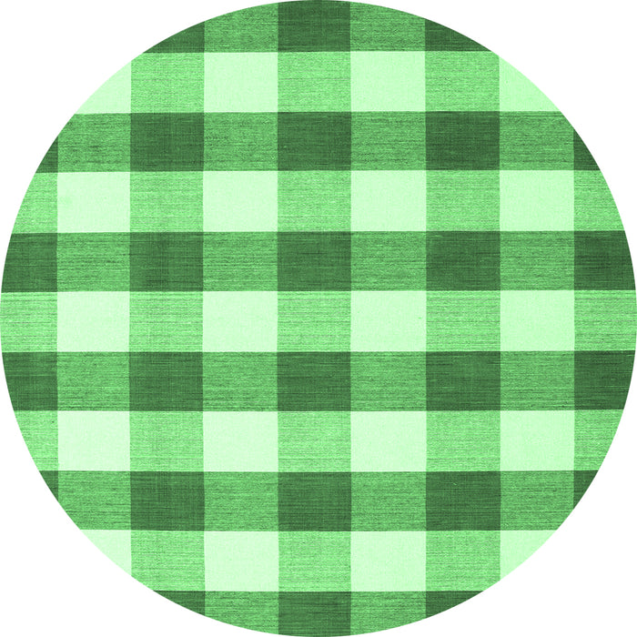 Round Machine Washable Checkered Emerald Green Modern Area Rugs, wshcon3014emgrn