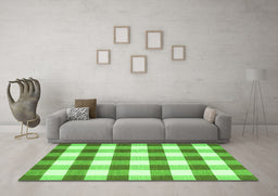 Machine Washable Checkered Green Modern Area Rugs in a Living Room,, wshcon3014grn
