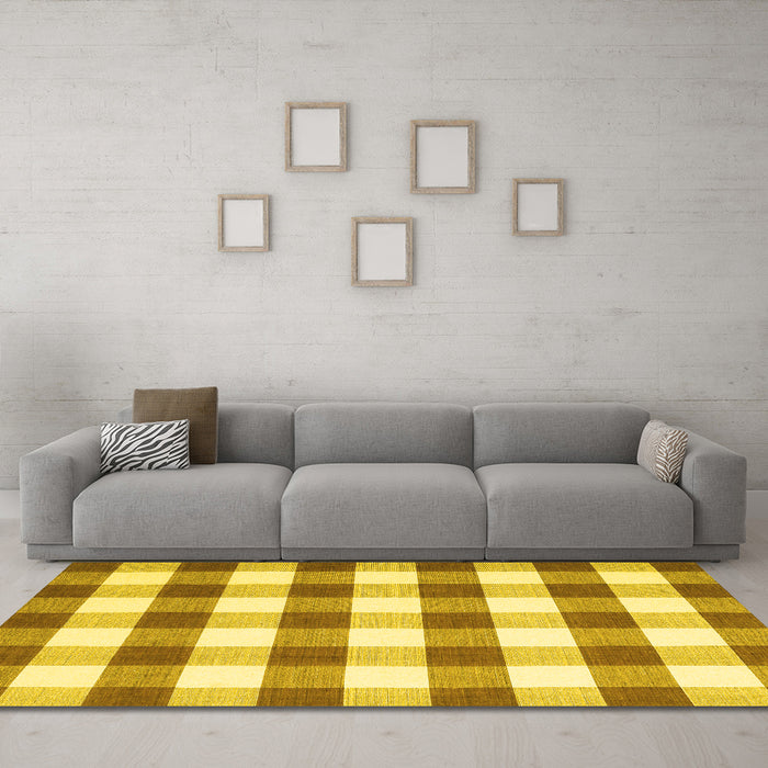 Machine Washable Checkered Yellow Modern Rug in a Living Room, wshcon3014yw