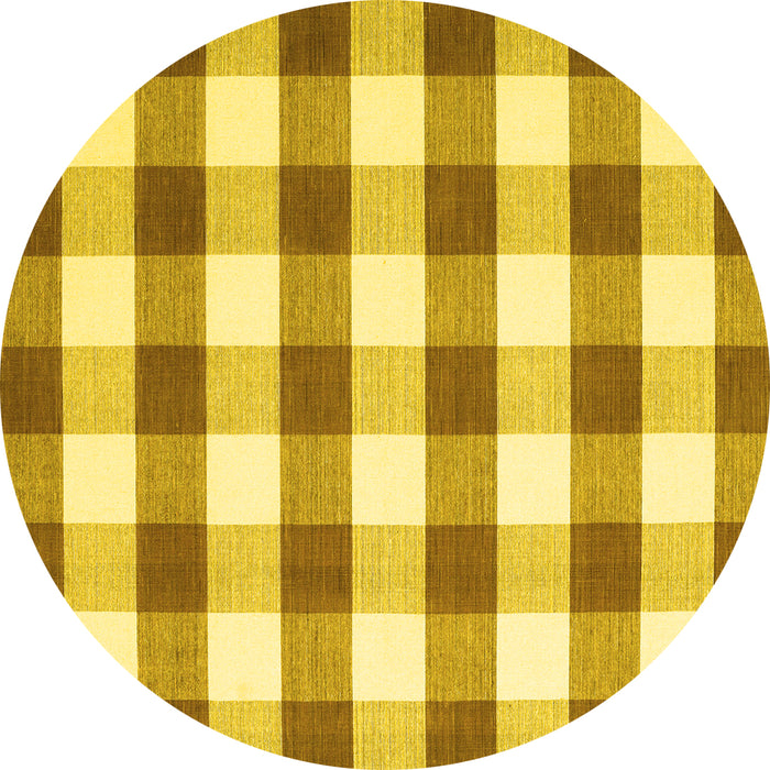 Round Machine Washable Checkered Yellow Modern Rug, wshcon3014yw