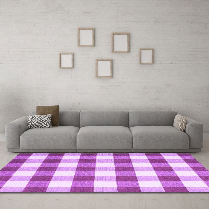 Machine Washable Checkered Purple Modern Area Rugs in a Living Room, wshcon3014pur
