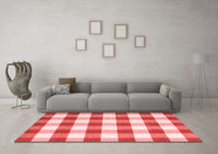 Machine Washable Checkered Red Modern Rug, wshcon3014red