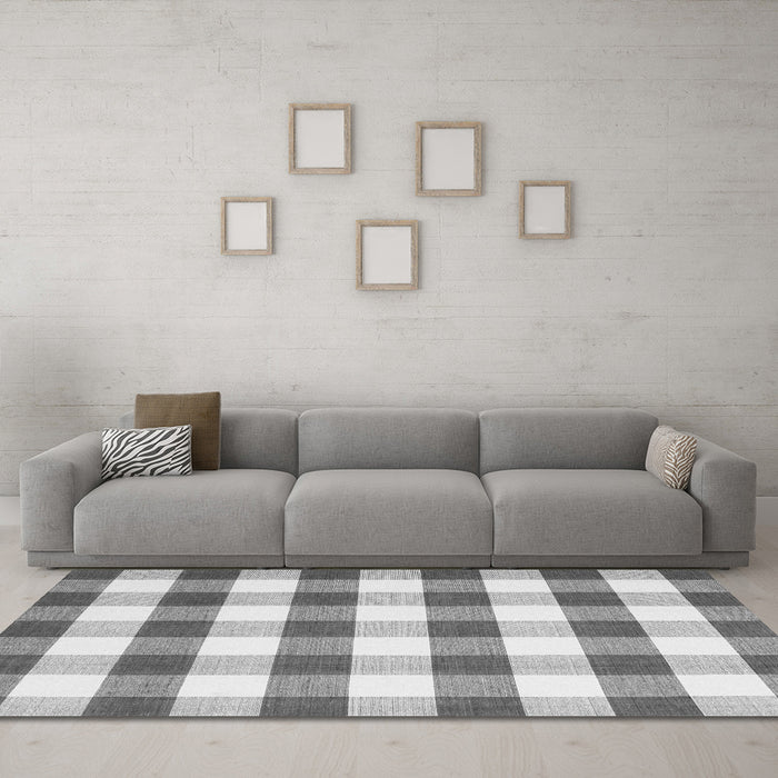 Machine Washable Checkered Gray Modern Rug in a Living Room,, wshcon3014gry