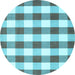 Round Machine Washable Checkered Light Blue Modern Rug, wshcon3014lblu