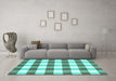 Machine Washable Checkered Turquoise Modern Area Rugs in a Living Room,, wshcon3014turq
