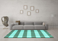 Machine Washable Checkered Turquoise Modern Rug, wshcon3014turq