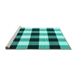 Sideview of Machine Washable Checkered Turquoise Modern Area Rugs, wshcon3015turq
