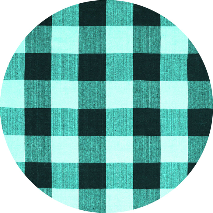 Round Machine Washable Checkered Turquoise Modern Area Rugs, wshcon3015turq