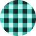 Round Machine Washable Checkered Turquoise Modern Area Rugs, wshcon3015turq