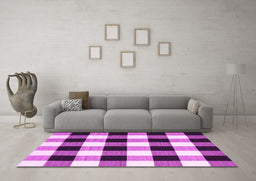 Machine Washable Checkered Pink Modern Rug in a Living Room, wshcon3015pnk