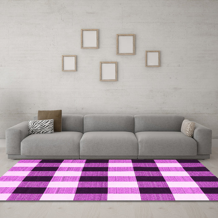 Machine Washable Checkered Pink Modern Rug in a Living Room, wshcon3015pnk
