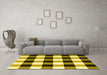 Machine Washable Checkered Yellow Modern Rug in a Living Room, wshcon3015yw