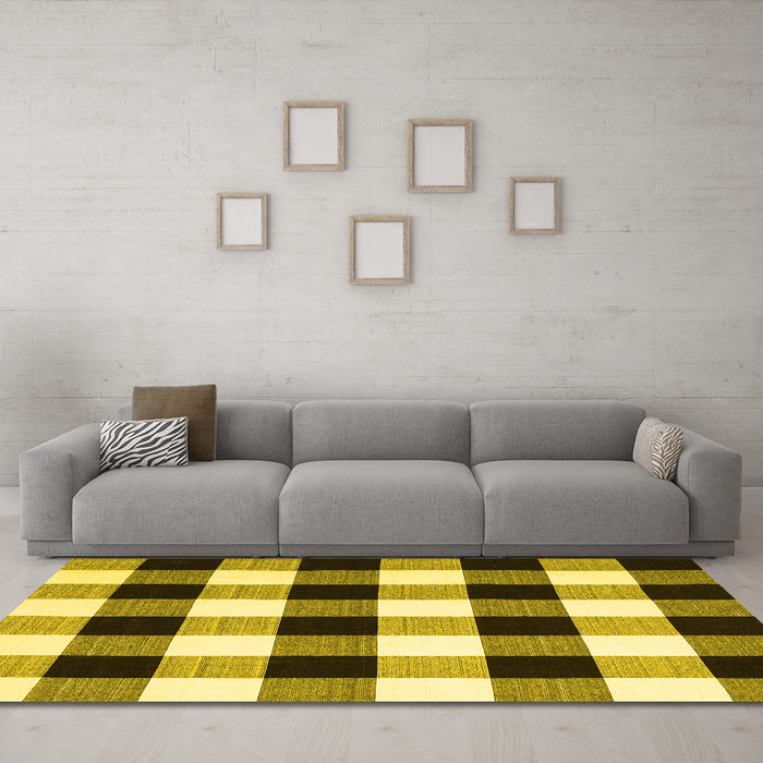 Machine Washable Checkered Yellow Modern Rug in a Living Room, wshcon3015yw