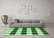 Machine Washable Checkered Emerald Green Modern Area Rugs in a Living Room,, wshcon3015emgrn