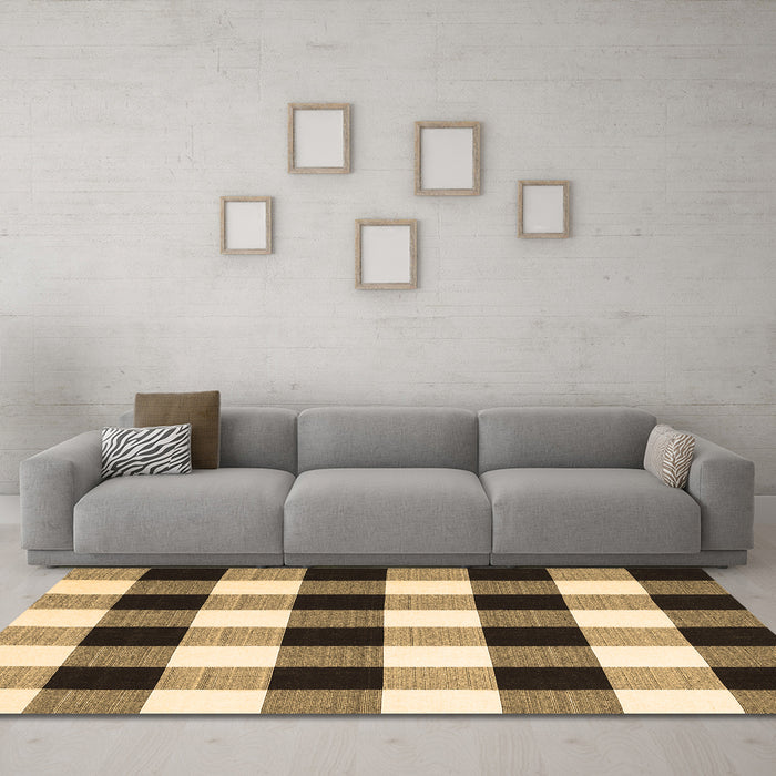 Machine Washable Checkered Brown Modern Rug in a Living Room,, wshcon3015brn
