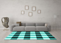 Machine Washable Checkered Turquoise Modern Rug, wshcon3015turq