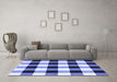 Machine Washable Checkered Blue Modern Rug in a Living Room, wshcon3015blu