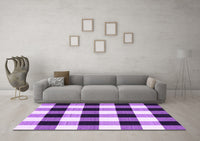 Machine Washable Checkered Purple Modern Rug, wshcon3015pur