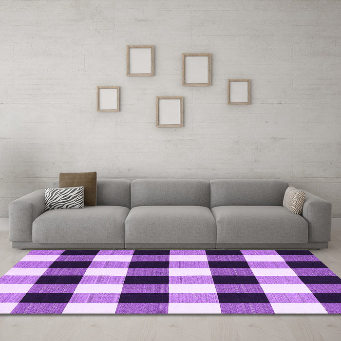 Machine Washable Checkered Purple Modern Area Rugs in a Living Room, wshcon3015pur