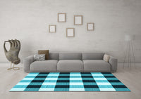 Machine Washable Checkered Light Blue Modern Rug, wshcon3015lblu