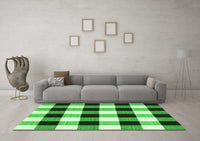 Machine Washable Checkered Green Modern Rug, wshcon3015grn