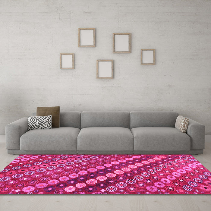 Machine Washable Abstract Pink Contemporary Rug in a Living Room, wshcon3016pnk